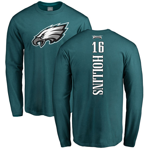 Men Philadelphia Eagles #16 Mack Hollins Green Backer Long Sleeve NFL T Shirt